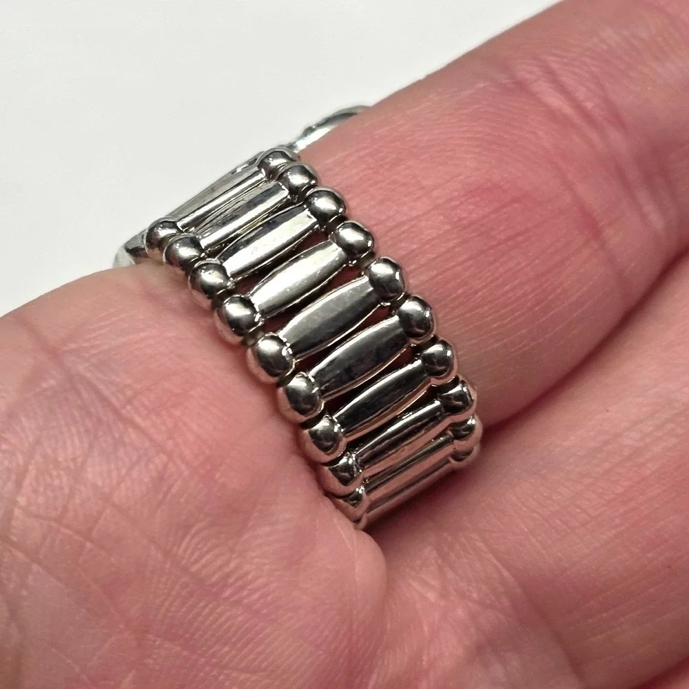 New Rhinestone Statement Ring Silver Tone Gold Stretch Band Wavy Layer Cocktail‎